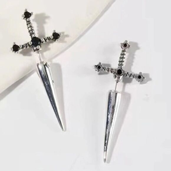 3for$20 NEW 1pair Vintage Rhinestone Decor Sword Design Earring Jackets - Picture 4 of 5